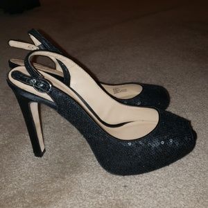 Bcbgmaxazria NWT Black Sequin EMBELLISHED sling back  platform shoes